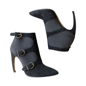 Walter Steiger Claw Heel Buckle‎ Bootie Black Suede Stiletto Avant Garde